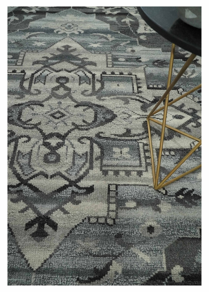 Custom Made Hand Knotted Ivory and Charcoal Traditional Wool Area Rug - The Rug Decor