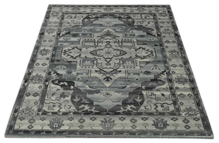 Custom Made Hand Knotted Ivory and Charcoal Traditional Wool Area Rug - The Rug Decor