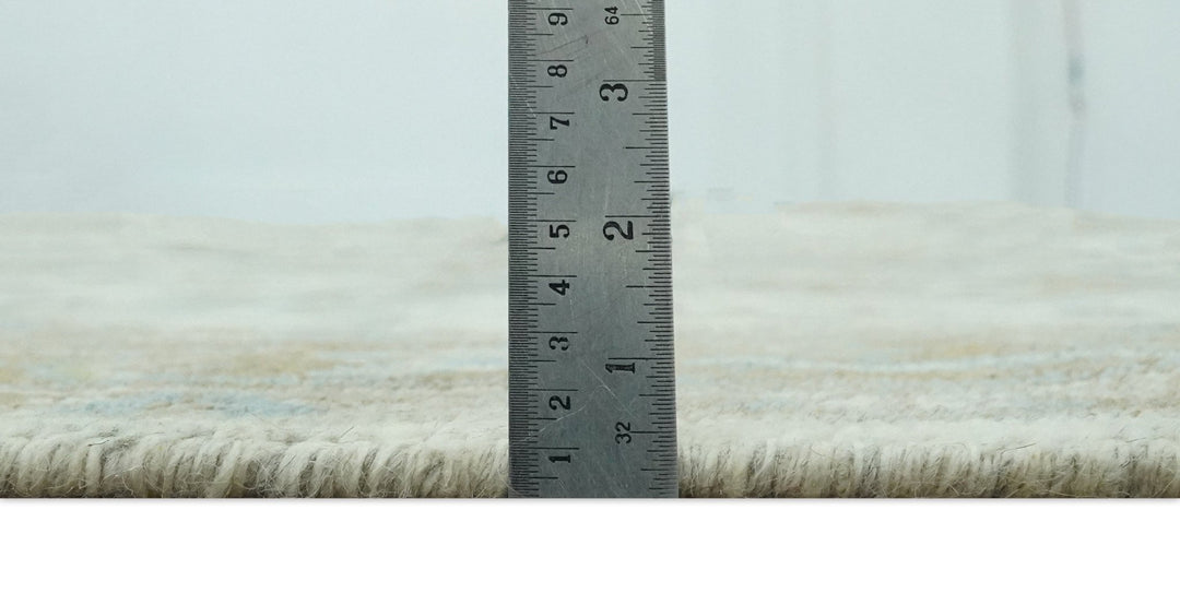 Custom Made Hand Knotted Ivory, Olive and Light Blue Traditional Wool Area Rug - The Rug Decor