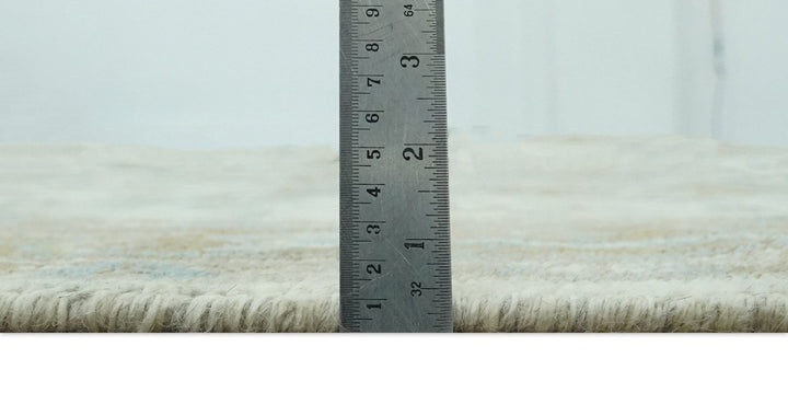 Custom Made Hand Knotted Ivory, Olive and Light Blue Traditional Wool Area Rug - The Rug Decor