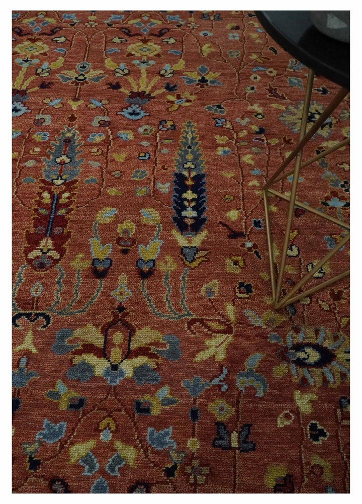 custom Made Hand Knotted Rust and Beige Traditional Turkish Knot Oushak Wool Rug - The Rug Decor