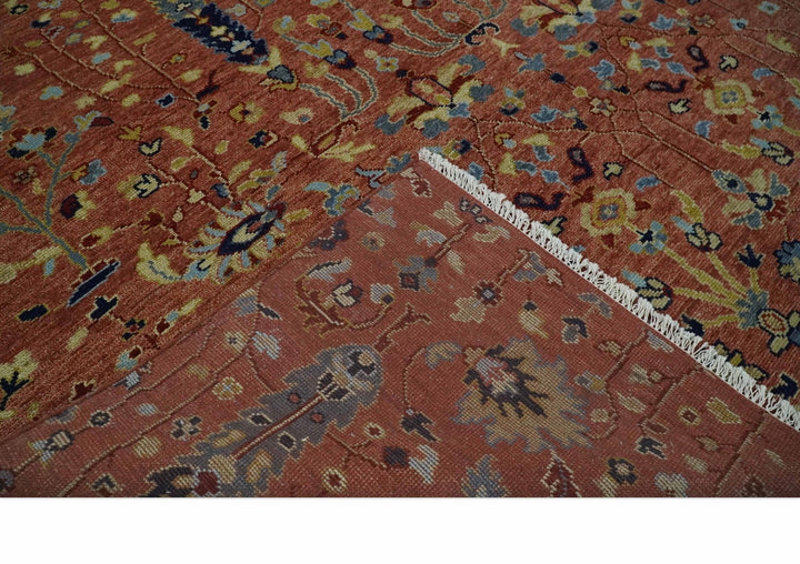 custom Made Hand Knotted Rust and Beige Traditional Turkish Knot Oushak Wool Rug - The Rug Decor