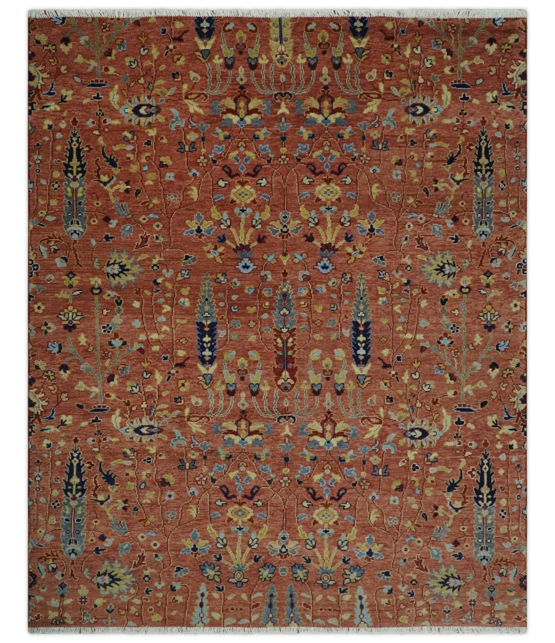 custom Made Hand Knotted Rust and Beige Traditional Turkish Knot Oushak Wool Rug - The Rug Decor