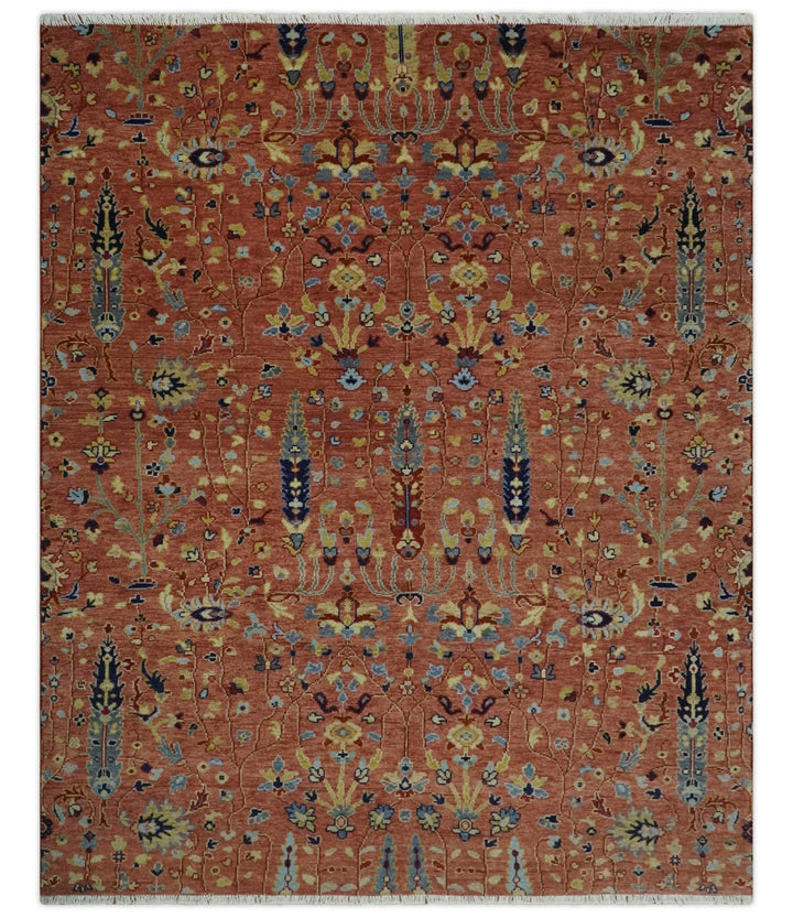 custom Made Hand Knotted Rust and Beige Traditional Turkish Knot Oushak Wool Rug - The Rug Decor