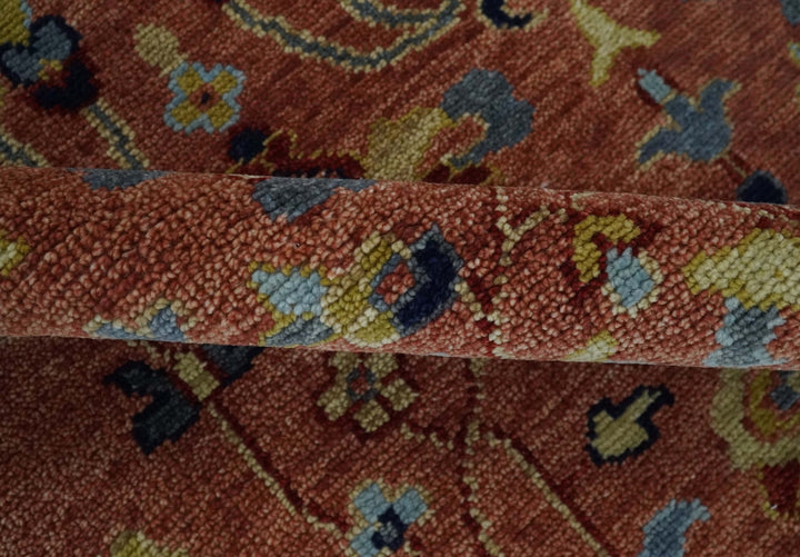custom Made Hand Knotted Rust and Beige Traditional Turkish Knot Oushak Wool Rug - The Rug Decor