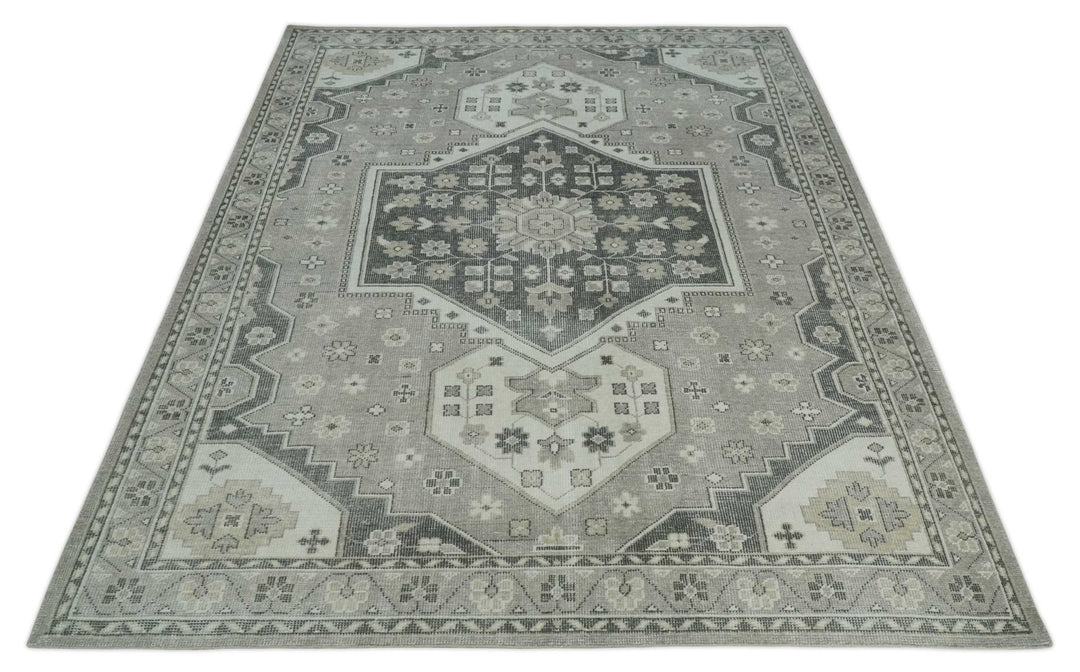 Custom Made Hand Knotted Silver, Charcoal and Ivory Traditional Medallion Wool Area Rug - The Rug Decor