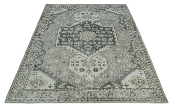 Custom Made Hand Knotted Silver, Charcoal and Ivory Traditional Medallion Wool Area Rug - The Rug Decor