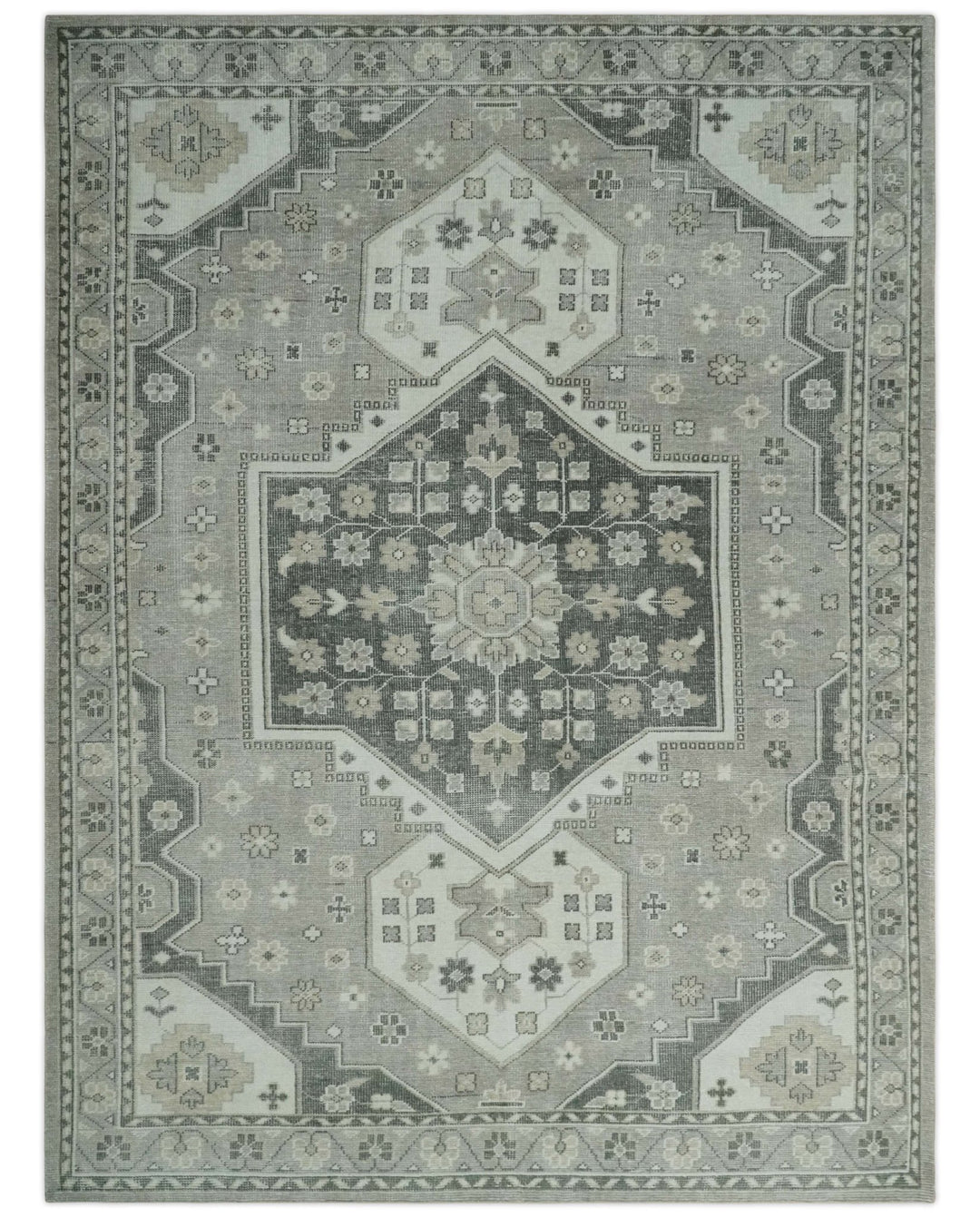Custom Made Hand Knotted Silver, Charcoal and Ivory Traditional Medallion Wool Area Rug - The Rug Decor