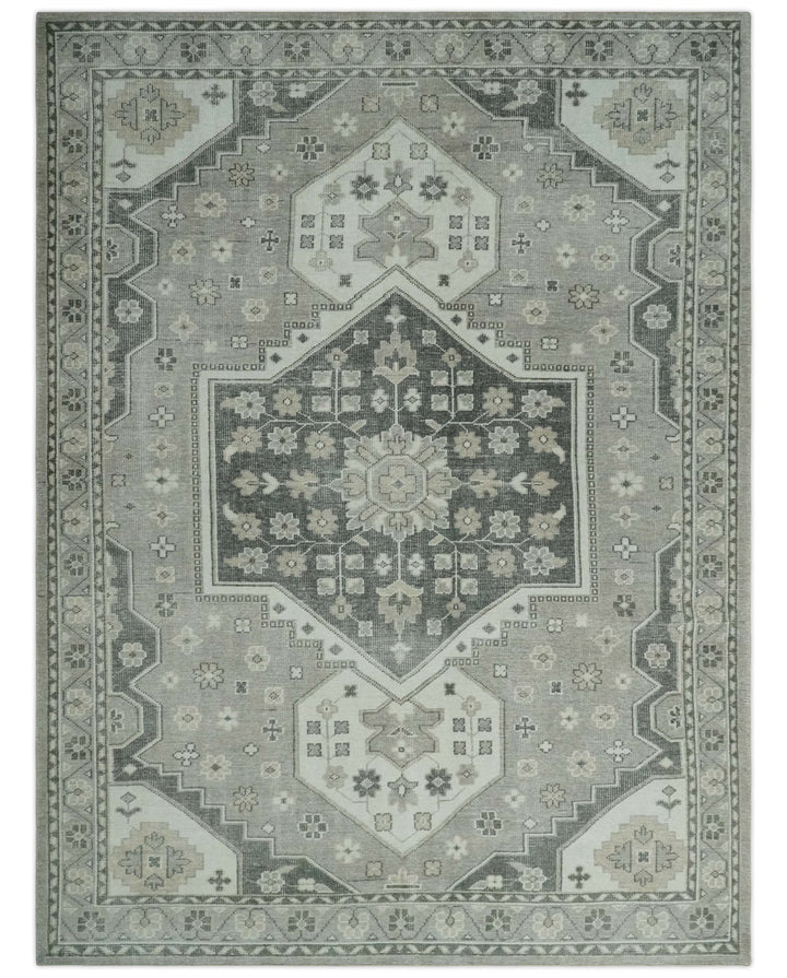 Custom Made Hand Knotted Silver, Charcoal and Ivory Traditional Medallion Wool Area Rug - The Rug Decor