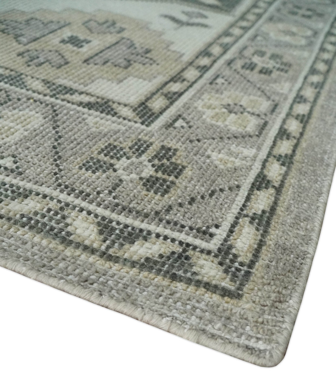 Custom Made Hand Knotted Silver, Charcoal and Ivory Traditional Medallion Wool Area Rug - The Rug Decor
