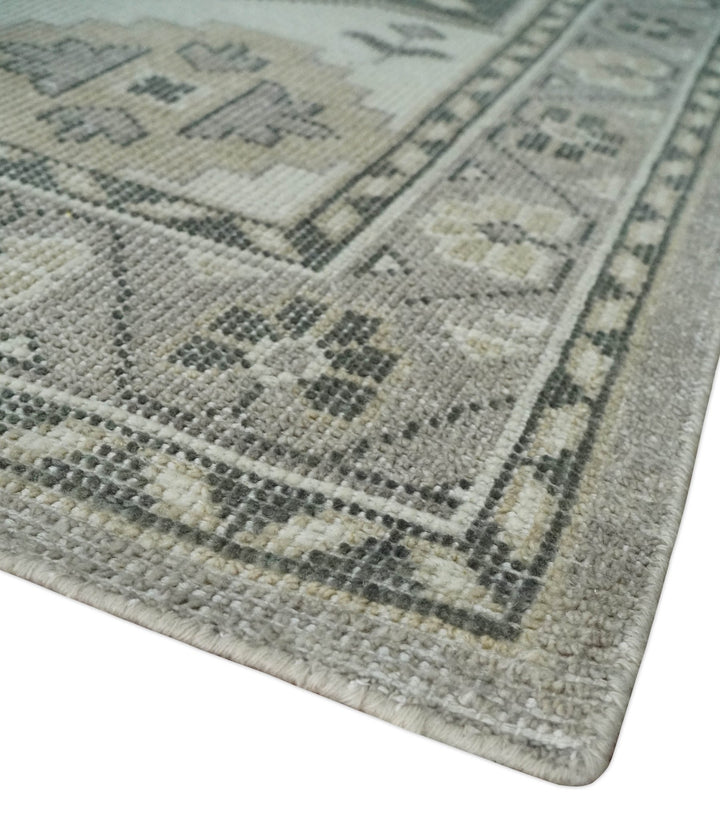 Custom Made Hand Knotted Silver, Charcoal and Ivory Traditional Medallion Wool Area Rug - The Rug Decor