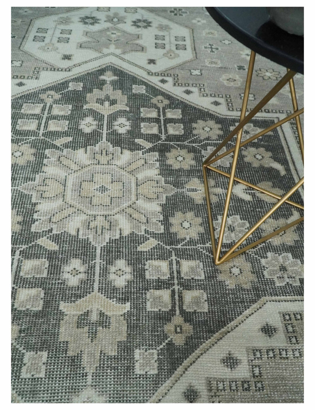 Custom Made Hand Knotted Silver, Charcoal and Ivory Traditional Medallion Wool Area Rug - The Rug Decor