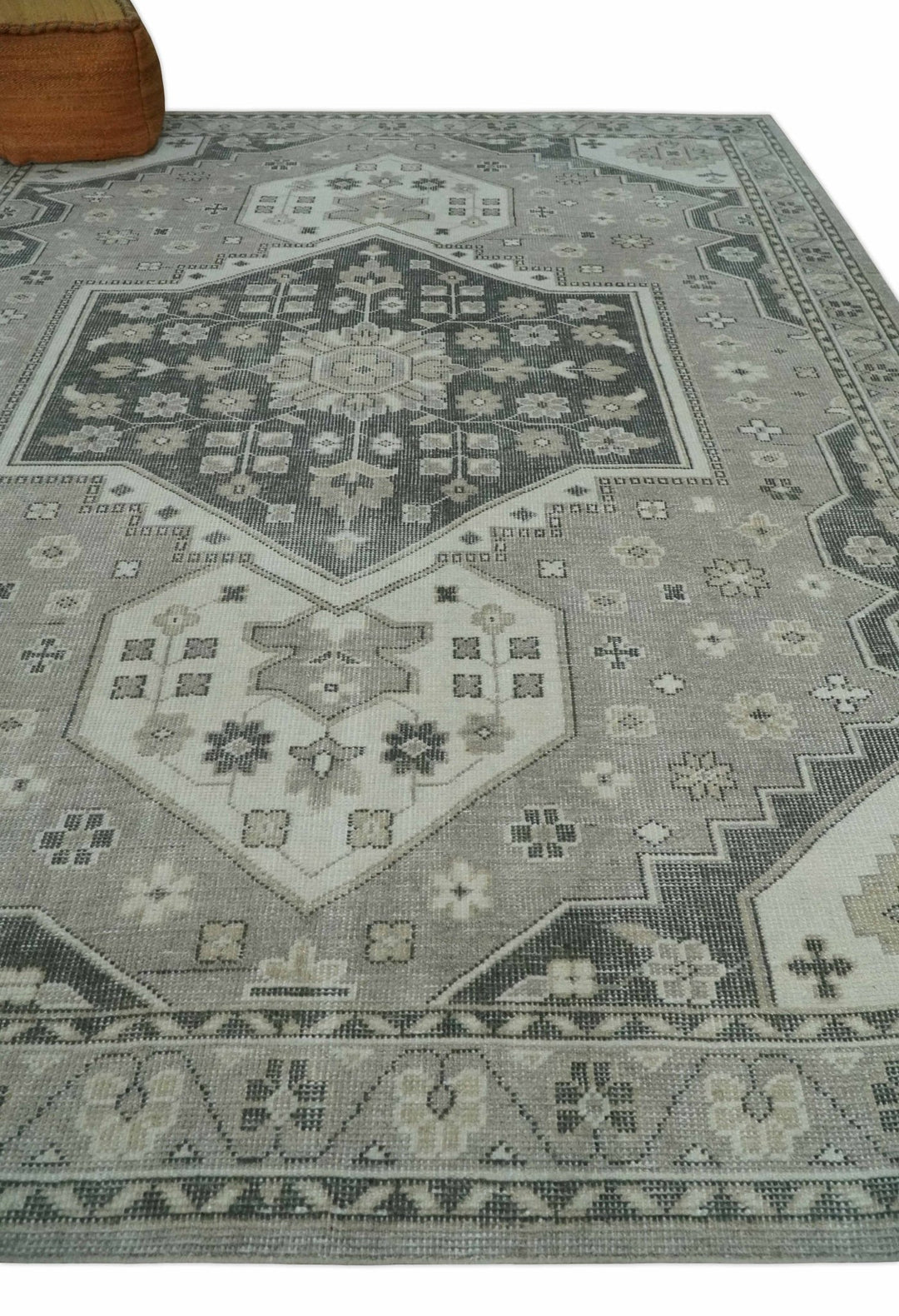 Custom Made Hand Knotted Silver, Charcoal and Ivory Traditional Medallion Wool Area Rug - The Rug Decor