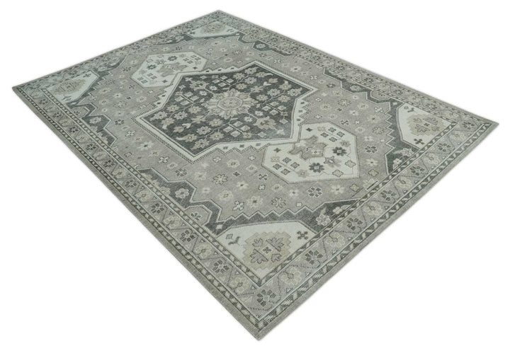 Custom Made Hand Knotted Silver, Charcoal and Ivory Traditional Medallion Wool Area Rug - The Rug Decor