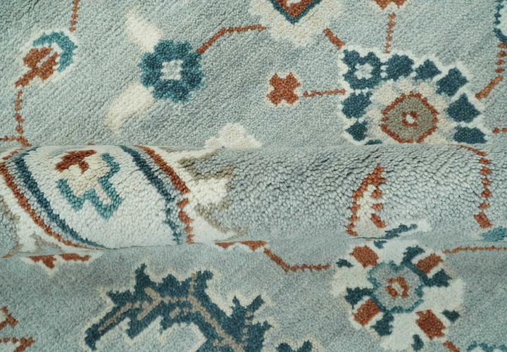 Custom Made Hand Knotted Silver, Teal, Ivory and Brown Traditional Oriental Oushak wool area Rug - The Rug Decor
