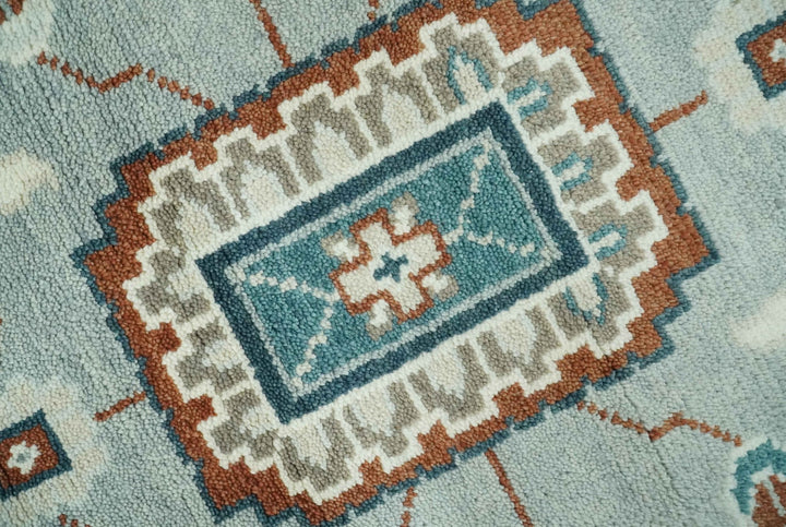 Custom Made Hand Knotted Silver, Teal, Ivory and Brown Traditional Oriental Oushak wool area Rug - The Rug Decor