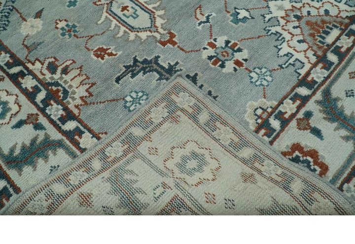 Custom Made Hand Knotted Silver, Teal, Ivory and Brown Traditional Oriental Oushak wool area Rug - The Rug Decor