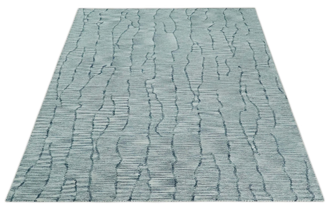 Custom Made Hand Tufted Multi Size Woolen Modern Ivory and Blue Area Rug - The Rug Decor