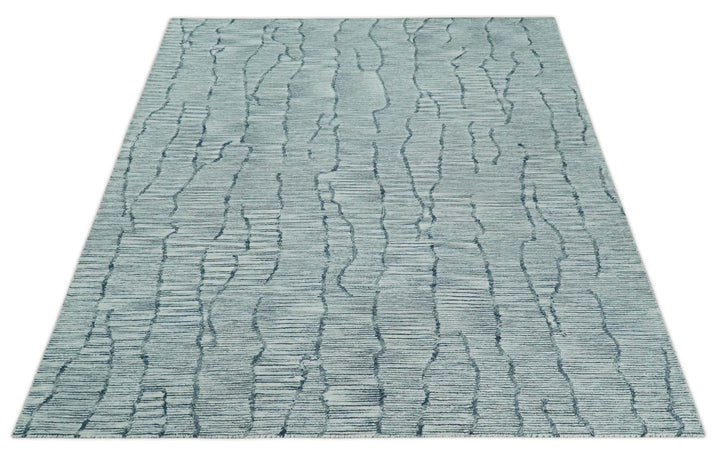 Custom Made Hand Tufted Multi Size Woolen Modern Ivory and Blue Area Rug - The Rug Decor