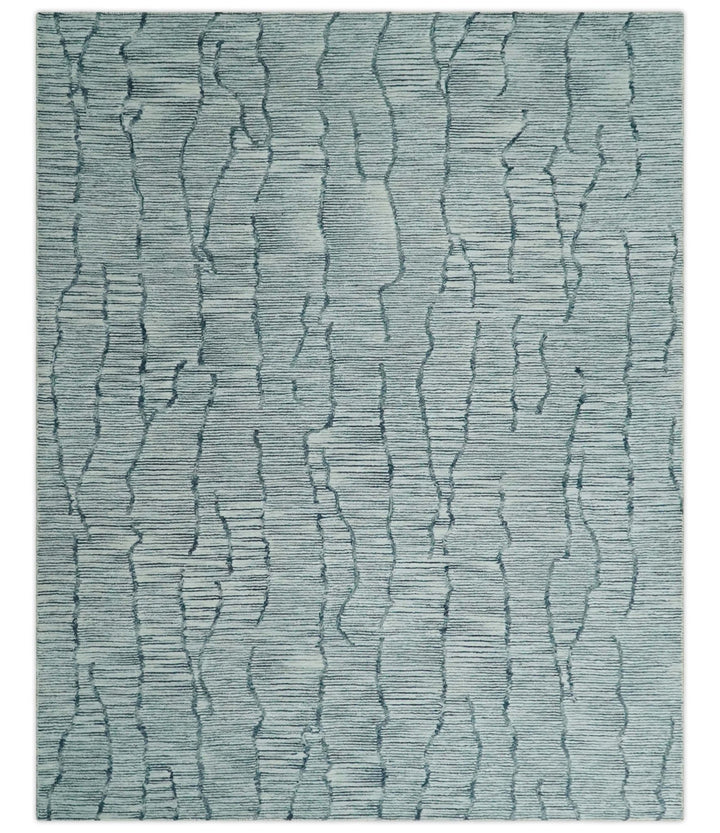 Custom Made Hand Tufted Multi Size Woolen Modern Ivory and Blue Area Rug - The Rug Decor