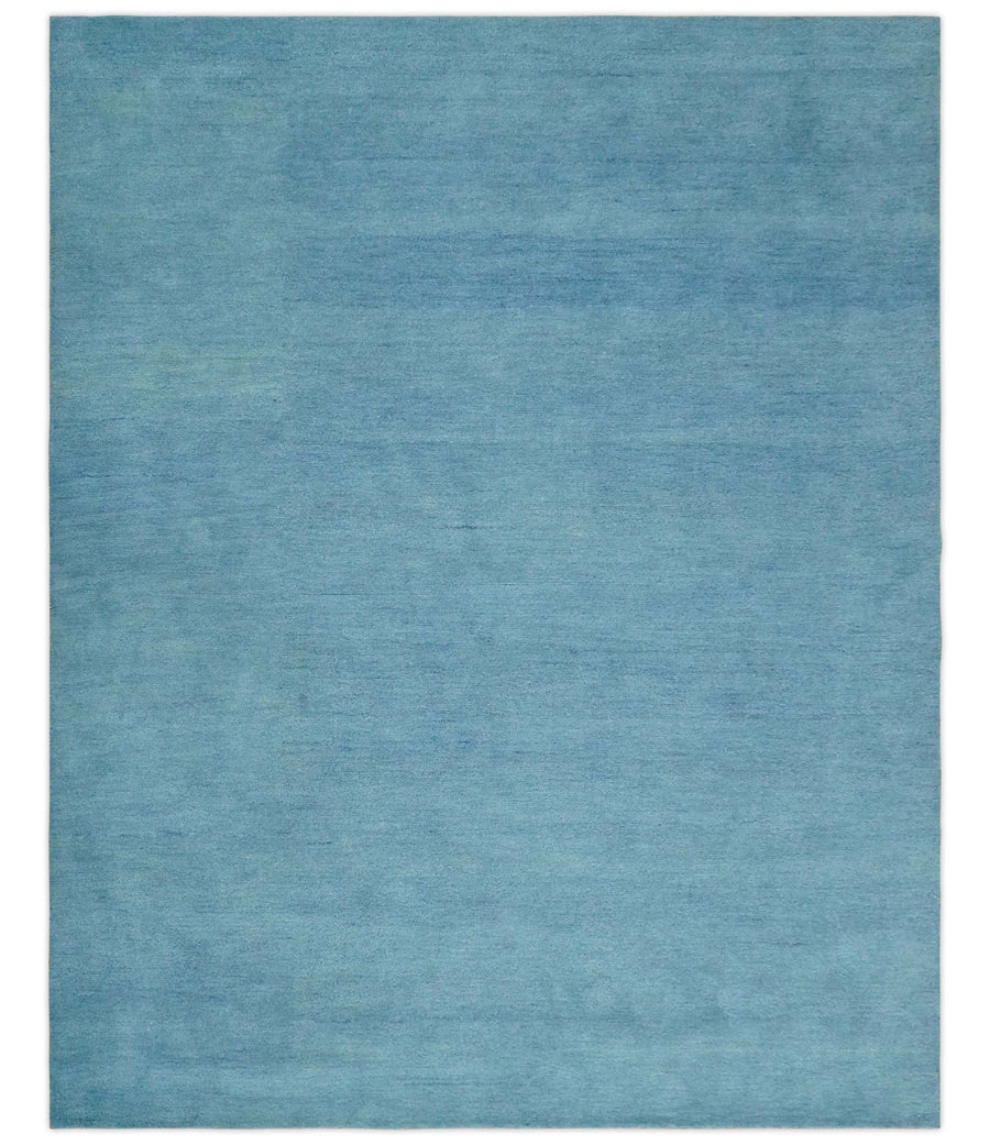 Custom Made Hand Tufted Solid Plane Light Blue Woolen wool Area Rug - The Rug Decor