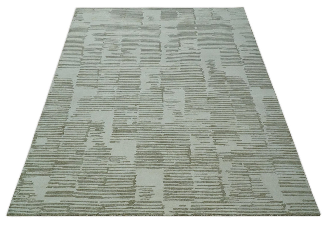 Custom Made Ivory and Olive Modern Stripes Design Hand Tufted wool Area Rug, Kids, Living Room and Bedroom Rug - The Rug Decor