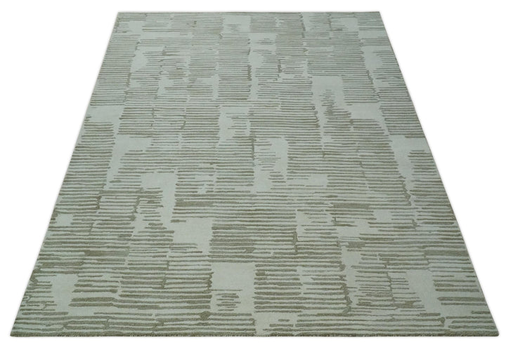 Custom Made Ivory and Olive Modern Stripes Design Hand Tufted wool Area Rug, Kids, Living Room and Bedroom Rug - The Rug Decor