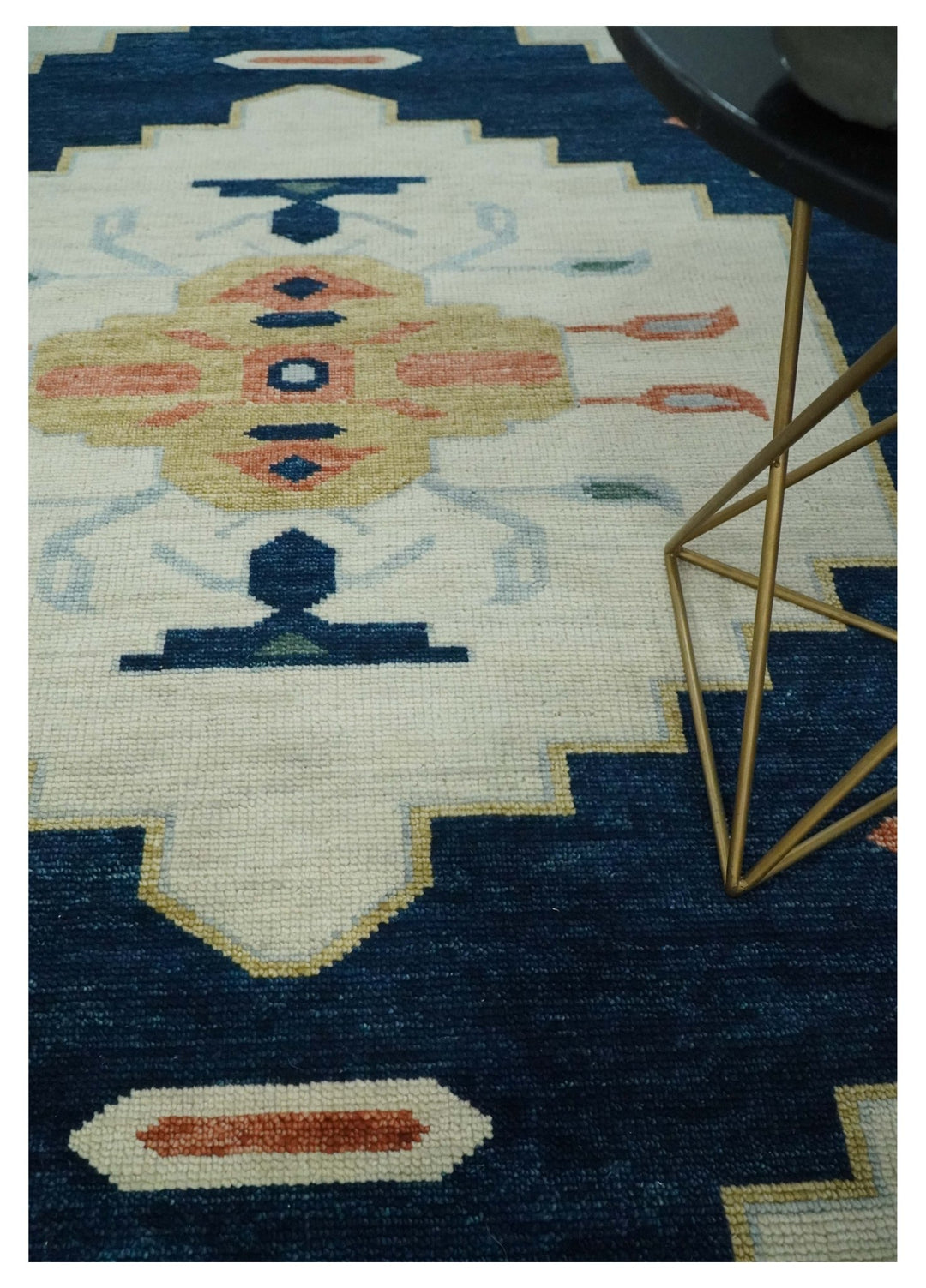 Custom Made Ivory, Blue, Beige and Rust Hand Knotted Traditional Heriz Wool Area Rug - The Rug Decor