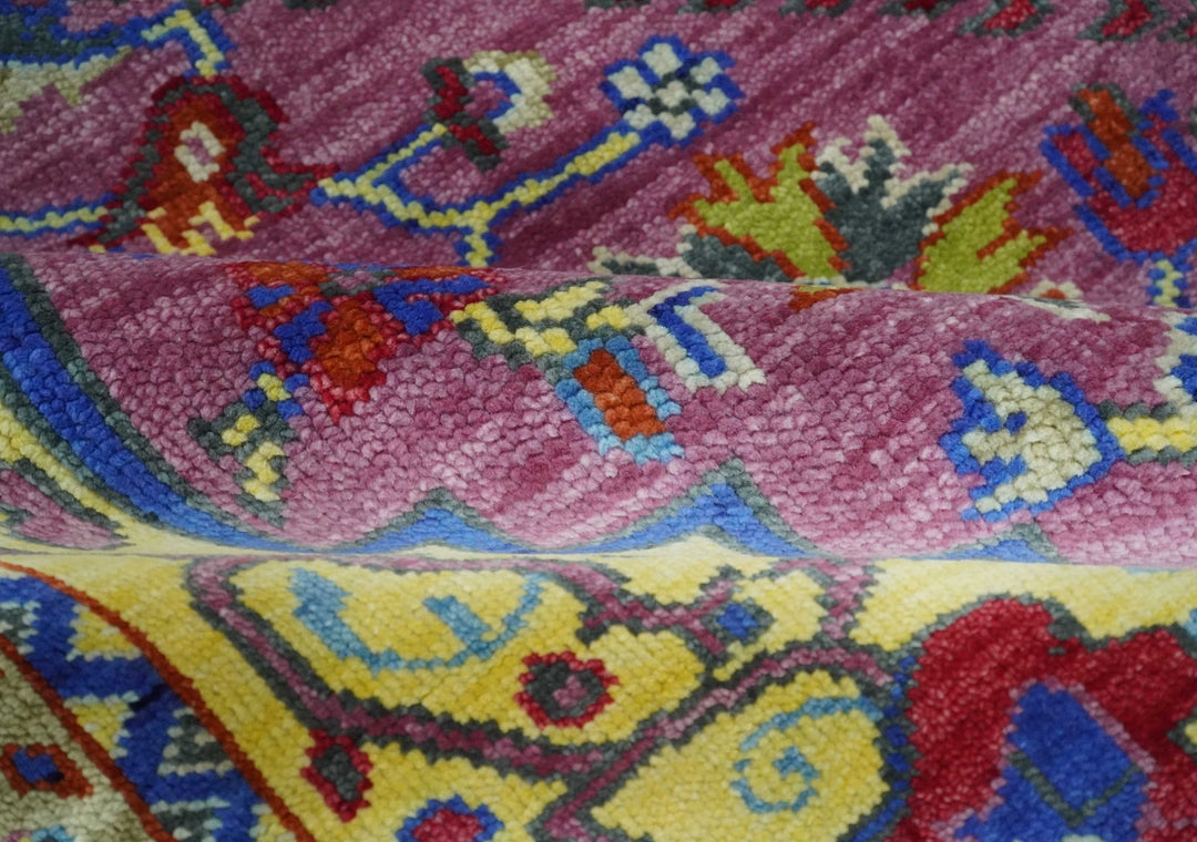 Custom Made Light Green and Purple Medallion Traditional Hand Knotted Wool Area Rug - The Rug Decor