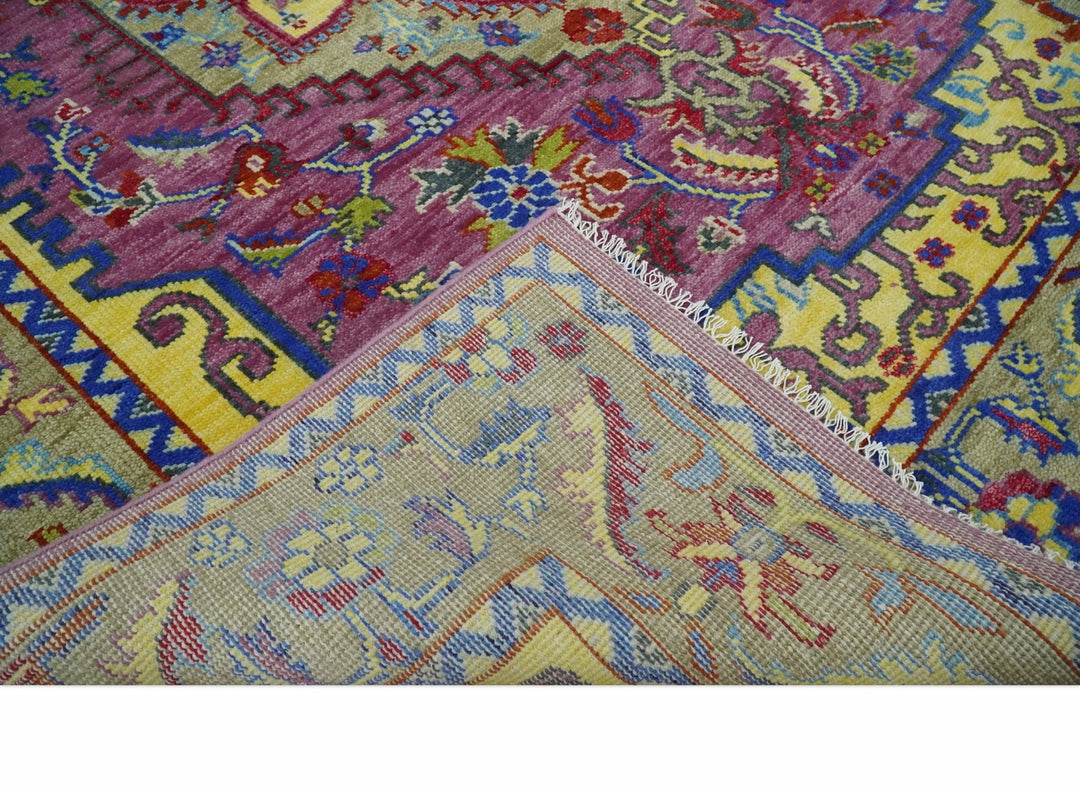 Custom Made Light Green and Purple Medallion Traditional Hand Knotted Wool Area Rug - The Rug Decor