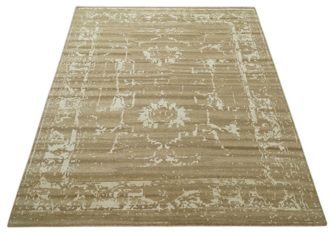 Custom Made Neutral Earthy Brown and Beige Chic Hand Knotted Natural Wool Minimal Area rug - The Rug Decor