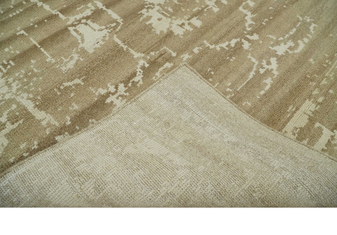 Custom Made Neutral Earthy Brown and Beige Chic Hand Knotted Natural Wool Minimal Area rug - The Rug Decor
