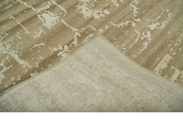 Custom Made Neutral Earthy Brown and Beige Chic Hand Knotted Natural Wool Minimal Area rug - The Rug Decor