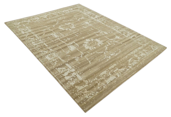 Custom Made Neutral Earthy Brown and Beige Chic Hand Knotted Natural Wool Minimal Area rug - The Rug Decor