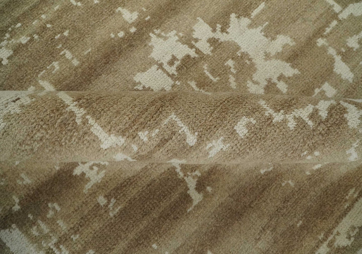 Custom Made Neutral Earthy Brown and Beige Chic Hand Knotted Natural Wool Minimal Area rug - The Rug Decor
