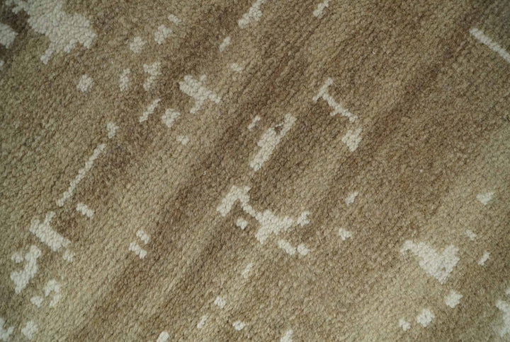 Custom Made Neutral Earthy Brown and Beige Chic Hand Knotted Natural Wool Minimal Area rug - The Rug Decor