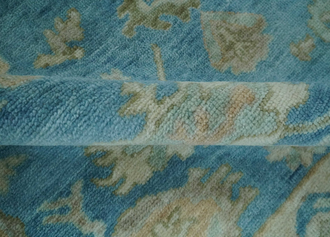 Custom Made Oushak Hand Knotted Blue and Beige Traditional Wool Rug - The Rug Decor
