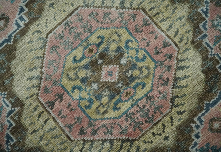 Custom Made Pink, Beige and Olive Hand knotted Medallion Mamluk Multi Size wool Area Rug - The Rug Decor