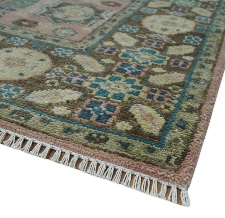 Custom Made Pink, Beige and Olive Hand knotted Medallion Mamluk Multi Size wool Area Rug - The Rug Decor