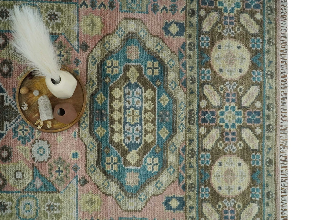 Custom Made Pink, Beige and Olive Hand knotted Medallion Mamluk Multi Size wool Area Rug - The Rug Decor