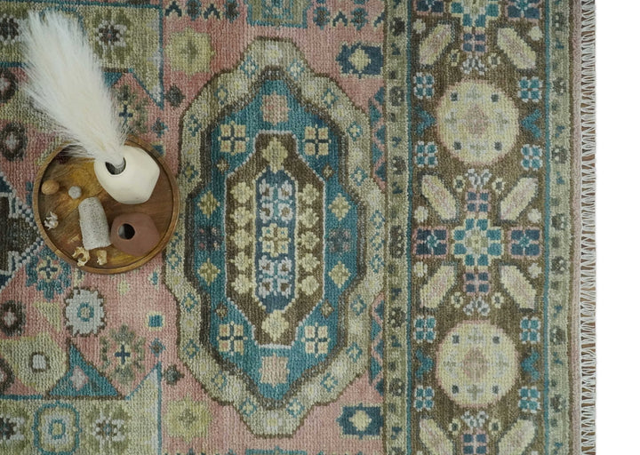 Custom Made Pink, Beige and Olive Hand knotted Medallion Mamluk Multi Size wool Area Rug - The Rug Decor