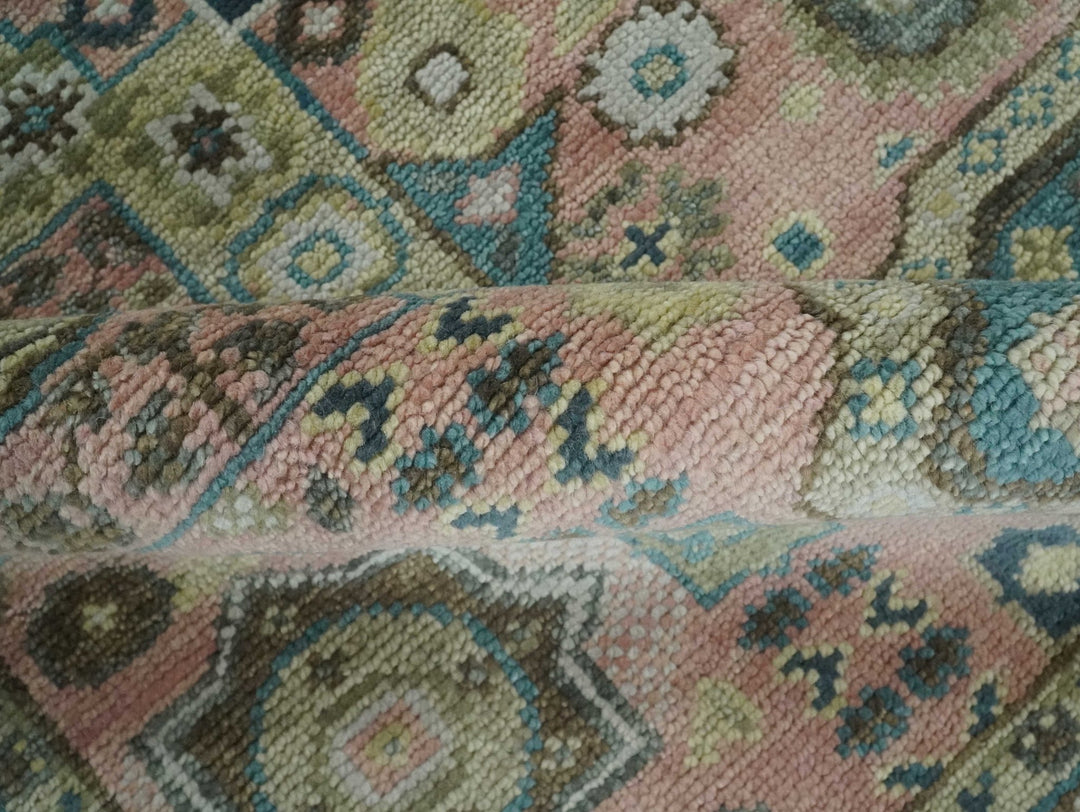 Custom Made Pink, Beige and Olive Hand knotted Medallion Mamluk Multi Size wool Area Rug - The Rug Decor