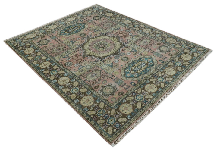Custom Made Pink, Beige and Olive Hand knotted Medallion Mamluk Multi Size wool Area Rug - The Rug Decor