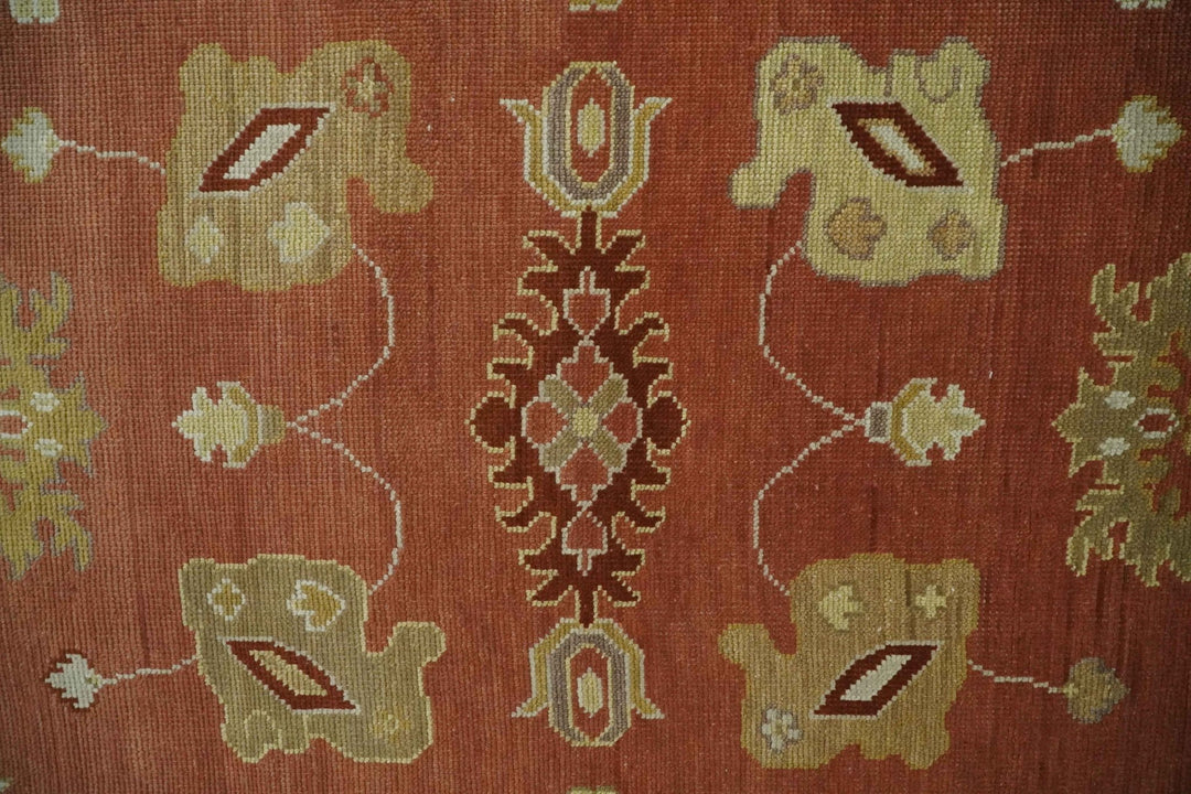 Custom Made Rust, Ivory and Beige Hand Knotted Traditional Oushak Multi Size Wool Area Rug - The Rug Decor