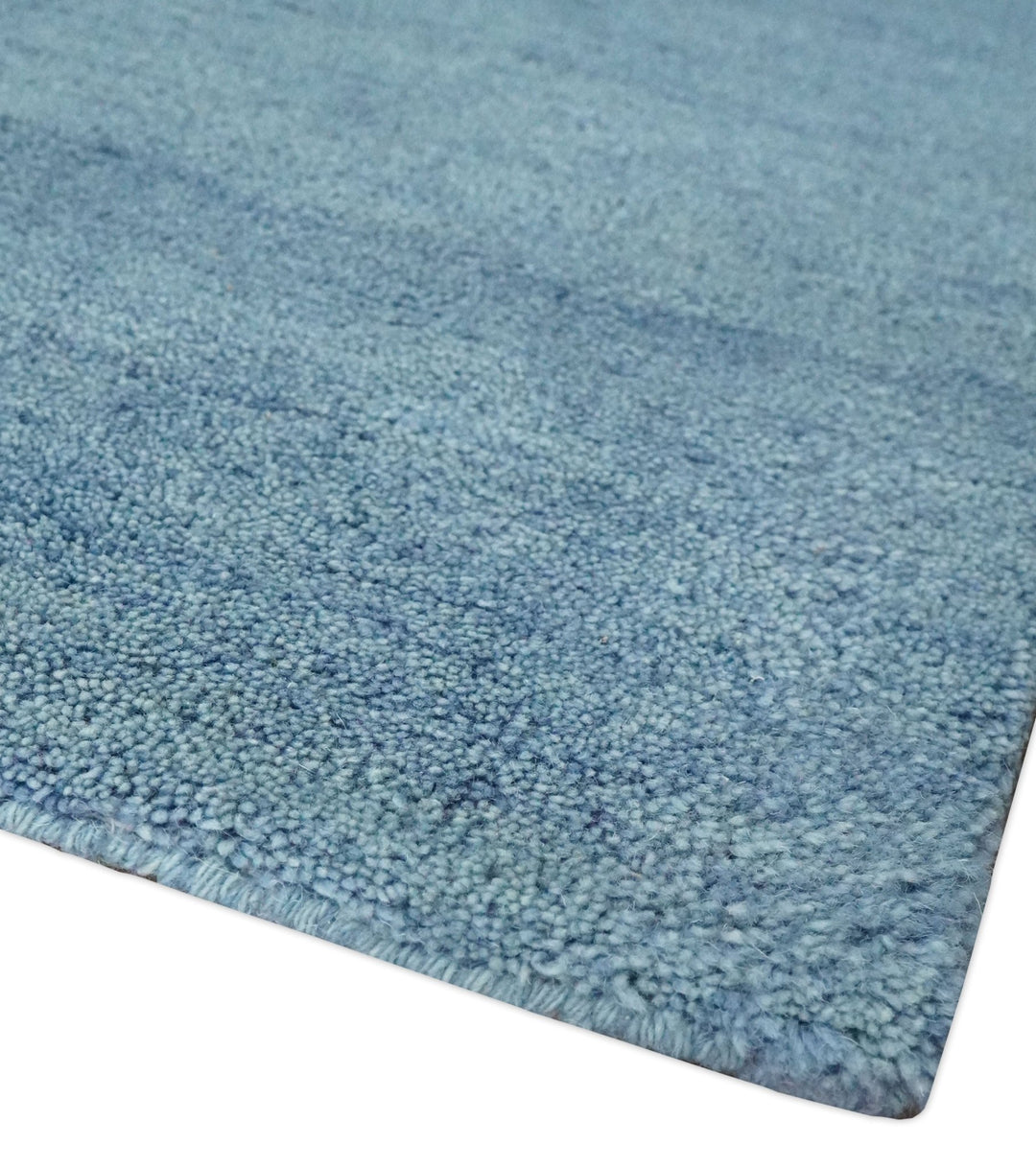 Custom Made Solid Plane Light Blue Woolen Hand Tufted wool area Rug - The Rug Decor