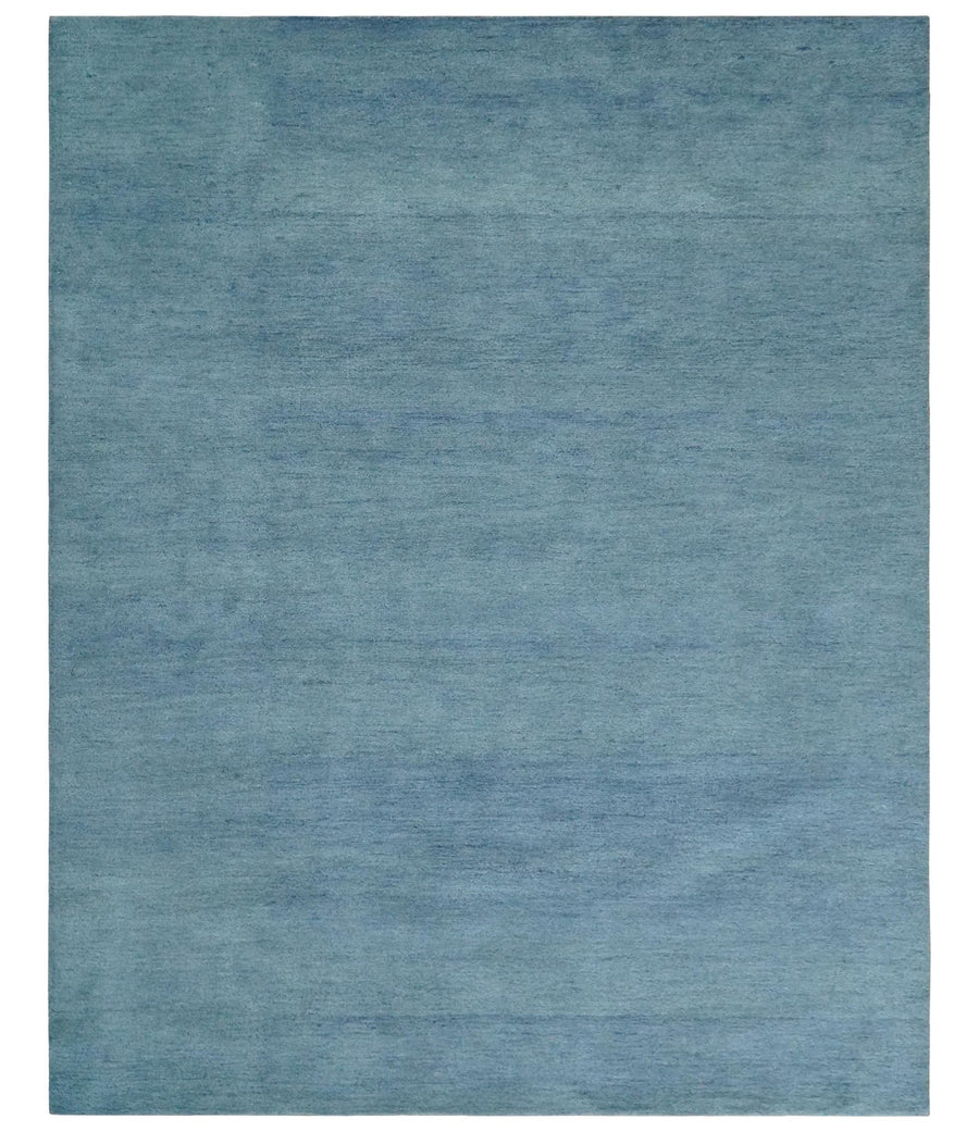 Custom Made Solid Plane Light Blue Woolen Hand Tufted wool area Rug - The Rug Decor