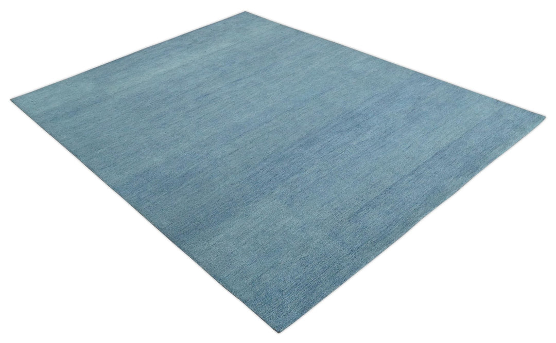 Custom Made Solid Plane Light Blue Woolen Hand Tufted wool area Rug - The Rug Decor