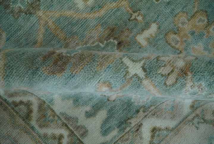 Custom Made Traditional Aqua and Silver Antique Style Multi size Hand knotted Wool Area Rug - The Rug Decor