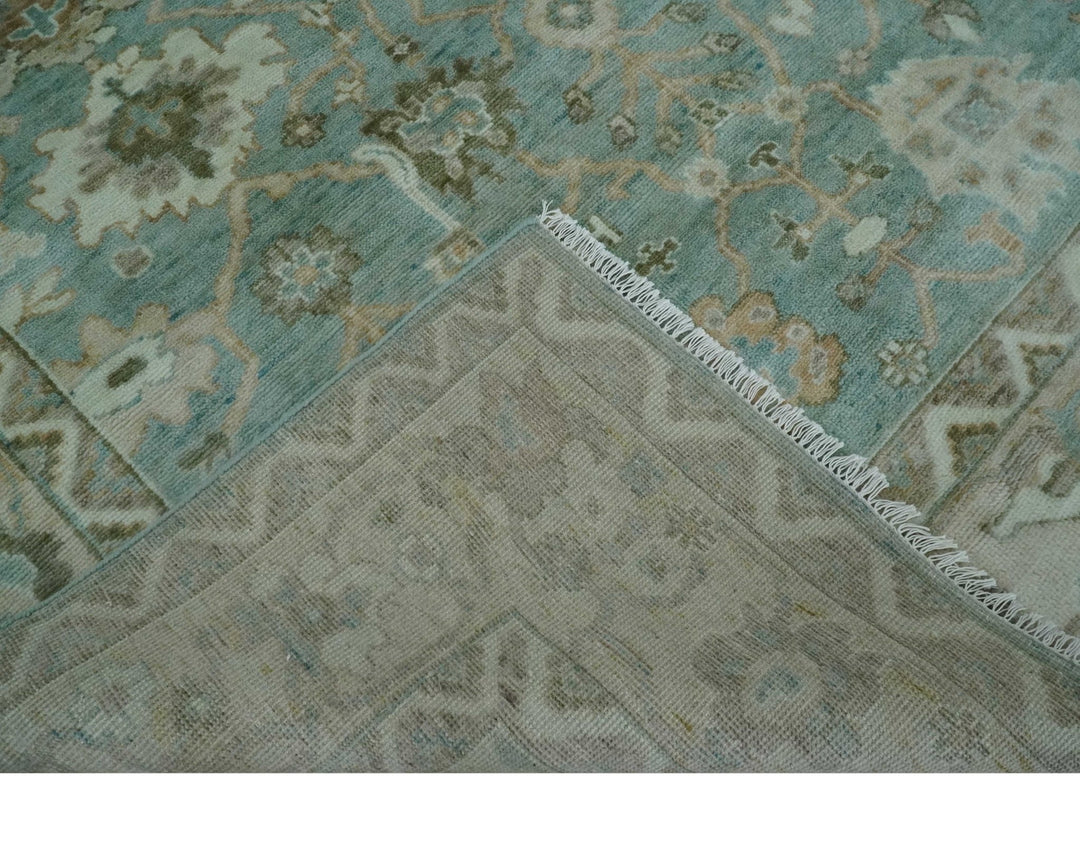 Custom Made Traditional Aqua and Silver Antique Style Multi size Hand knotted Wool Area Rug - The Rug Decor