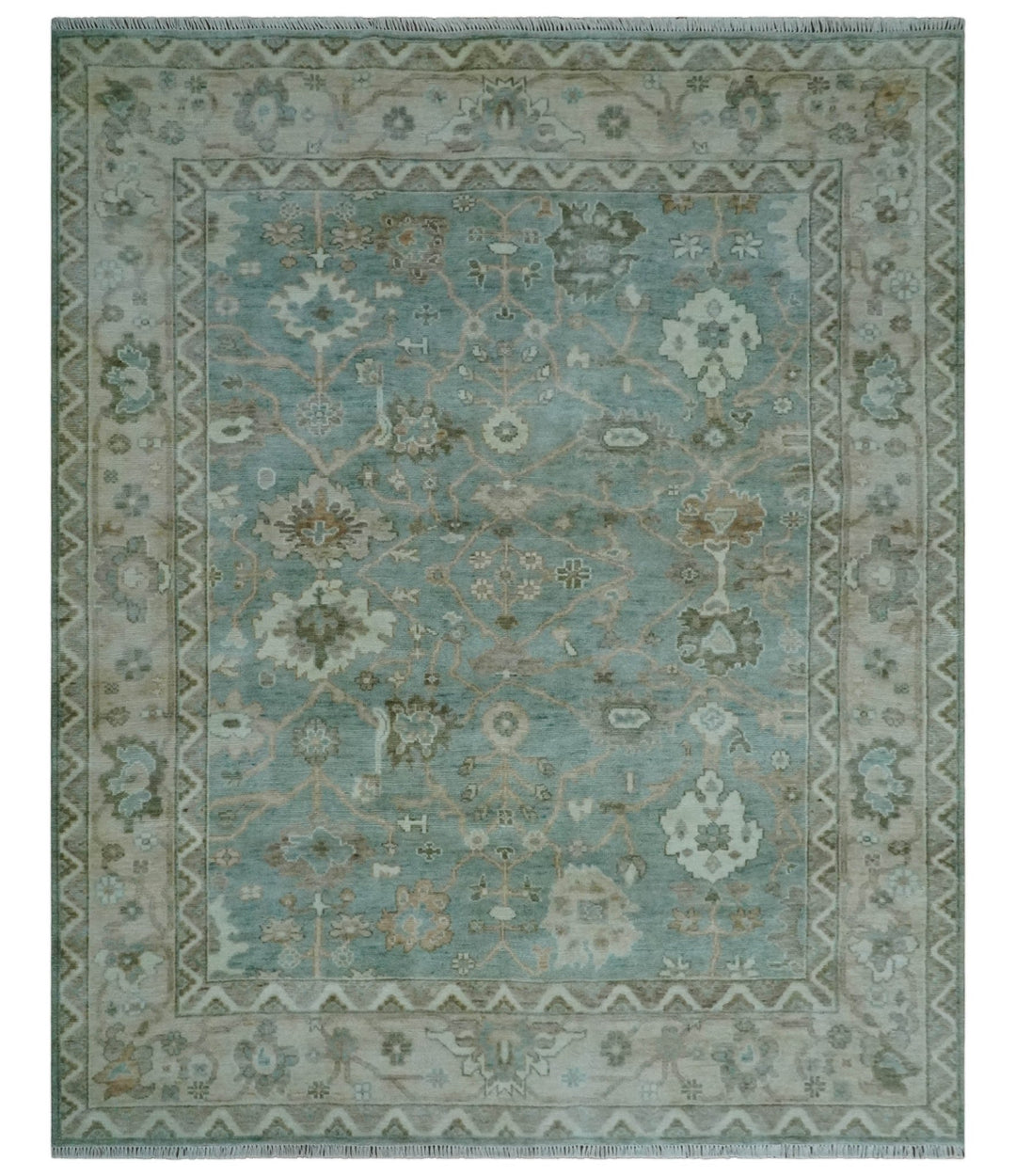 Custom Made Traditional Aqua and Silver Antique Style Multi size Hand knotted Wool Area Rug - The Rug Decor